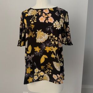 LOFT Black and Yellow Floral Blouse